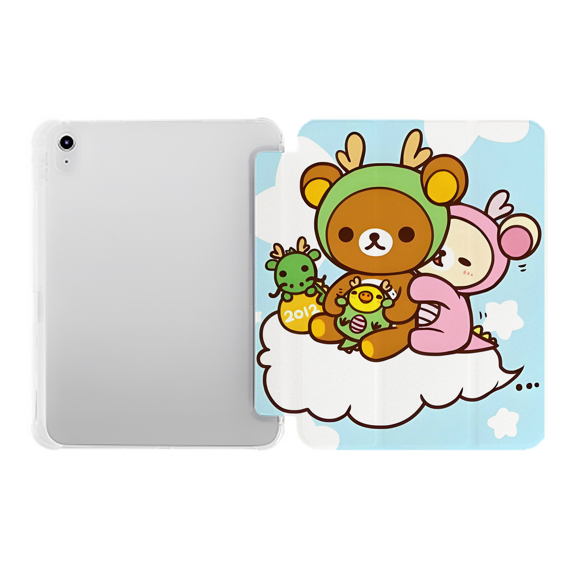 （画像用） リラックマ リラックマ キイロイトリ Rilakkuma Korilakkuma Kiiroitori IPad ケース ペン収納付き 三つ折りスタンド PUレザー×シリコン 対応機種9.5/10.5/10.9インチ